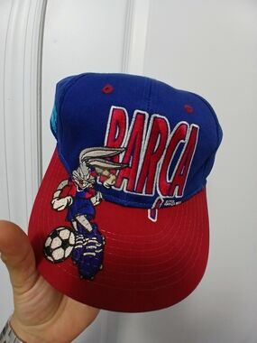 Warner Bros. Red and Blue Barca Snapback Hat with Bugs Bunny Soccer Embroidery